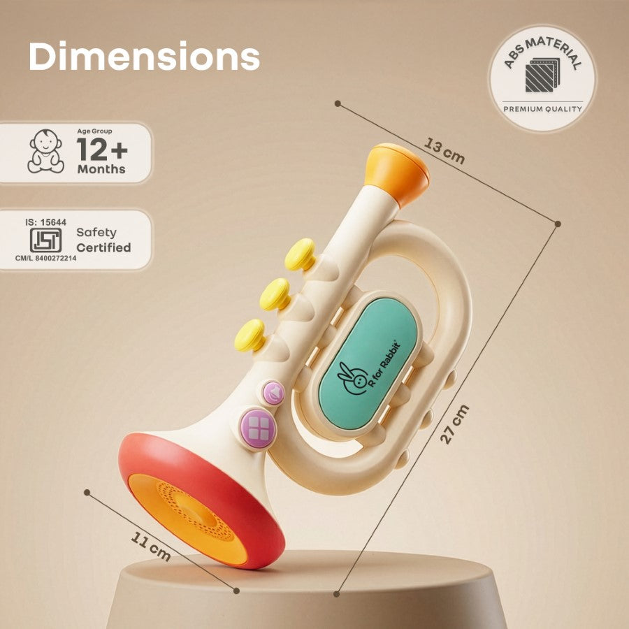 Orapple Funtunes Trumpet BIS Certified Kids Musical Toy with Non-Toxic ABS Material, Multi-Mode Play & Safe Rounded Edges - Beige Multi