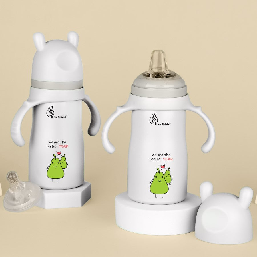 Steebo Fusion Spout Cup Stainless Steel Bottle For Kids, 270ml Leak Proof - Beige Pear