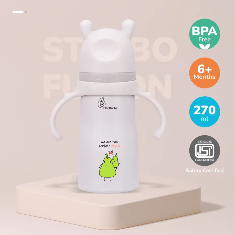 Steebo Fusion Spout Cup Stainless Steel Bottle For Kids, 270ml Leak Proof - Beige Pear