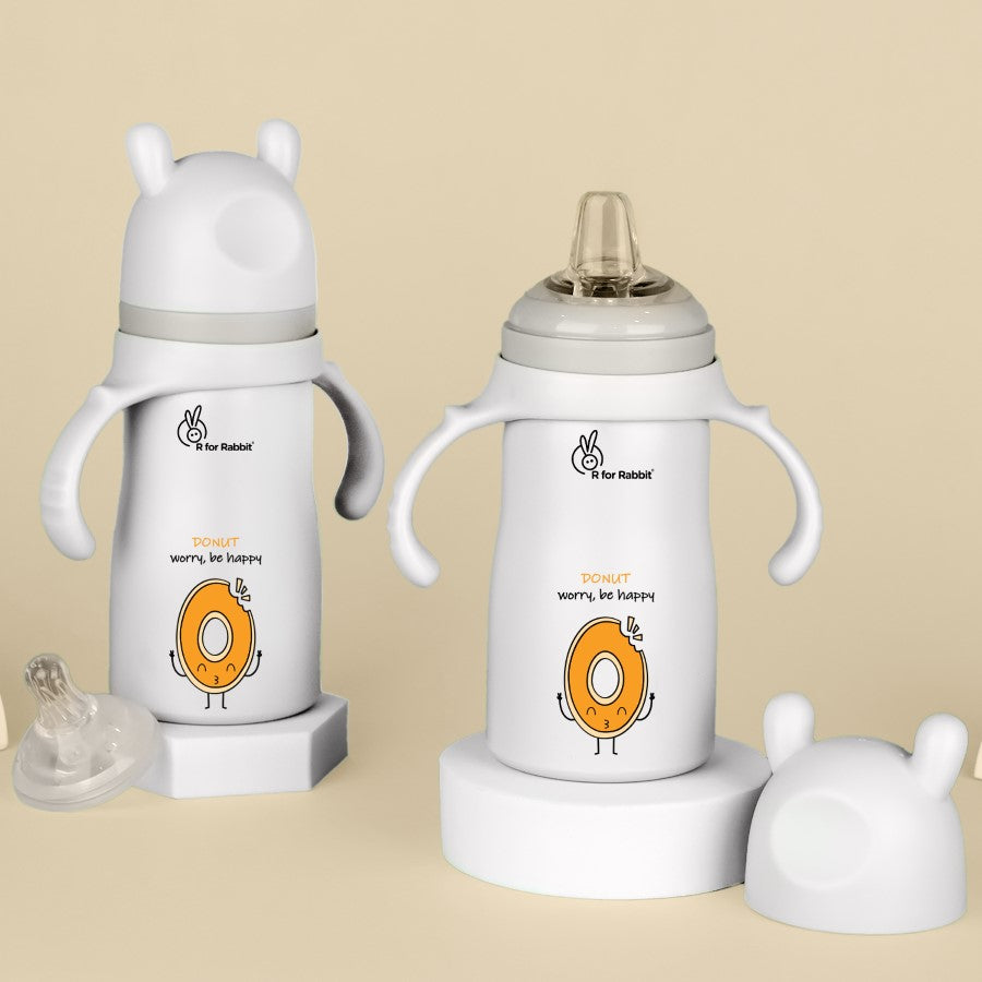 Steebo Fusion Spout Cup Stainless Steel Bottle For Kids, 270ml Leak Proof - Beige