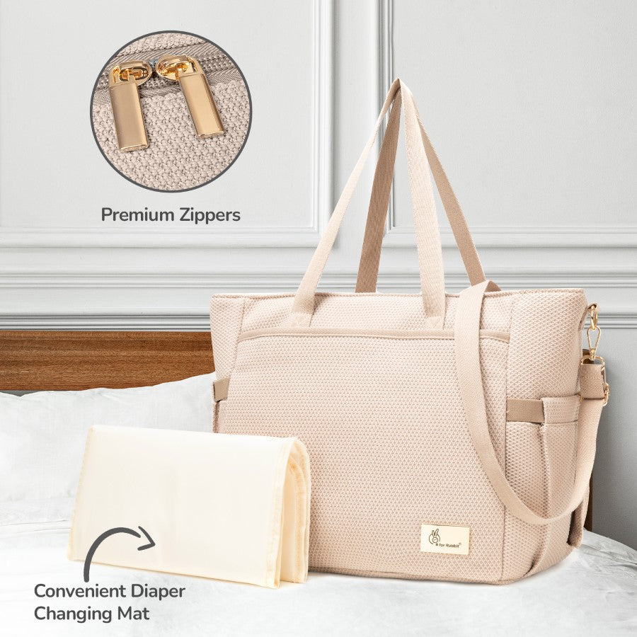 Caramello Tote Multi Purpose Diaper Bag With Spacious Storage - Beige