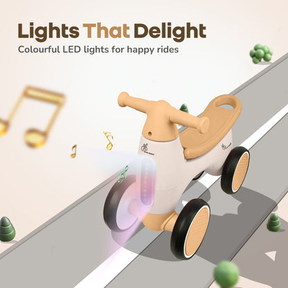 Speedster Glider Baby Ride On Car – Fun Push Ride with Music, LED Lights, Toy Storage & EVA Wheels - Beige