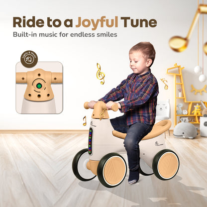 Speedster Glider Baby Ride On Car – Fun Push Ride with Music, LED Lights, Toy Storage & EVA Wheels - Beige