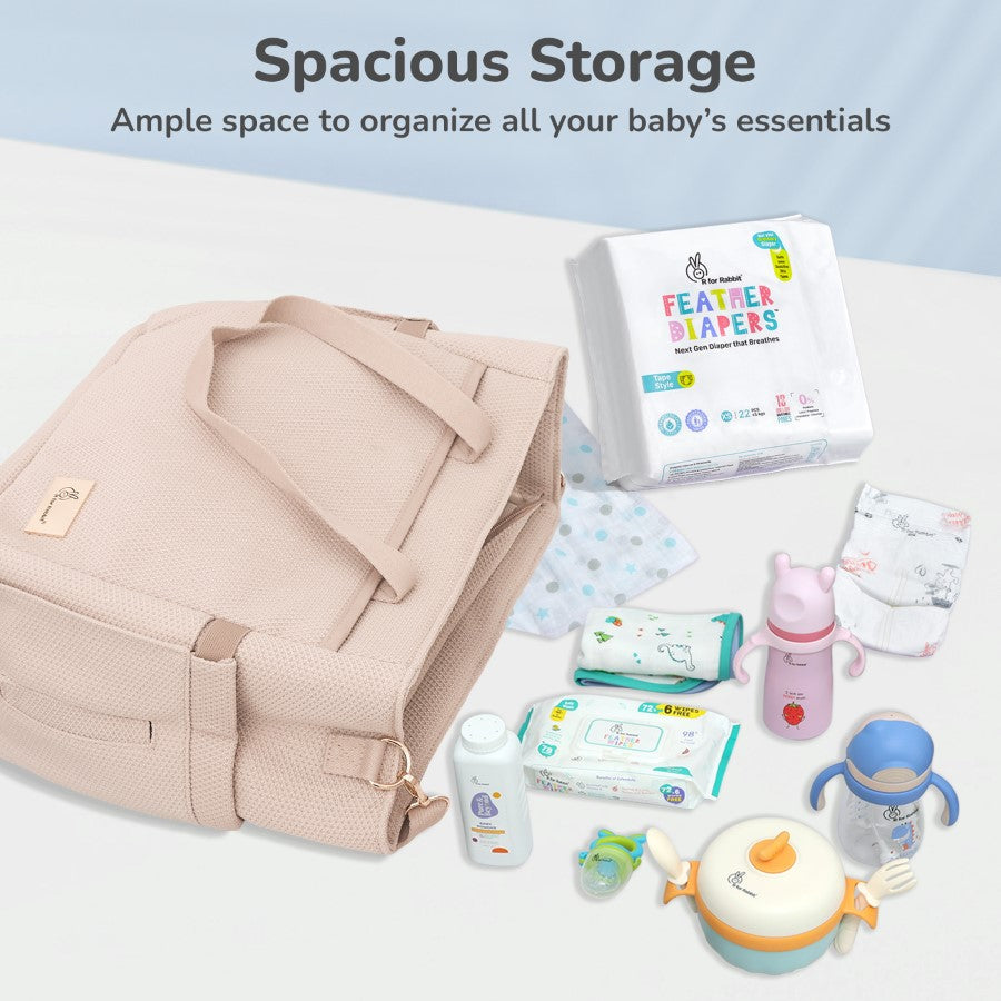 Caramello Tote Multi Purpose Diaper Bag With Spacious Storage - Beige