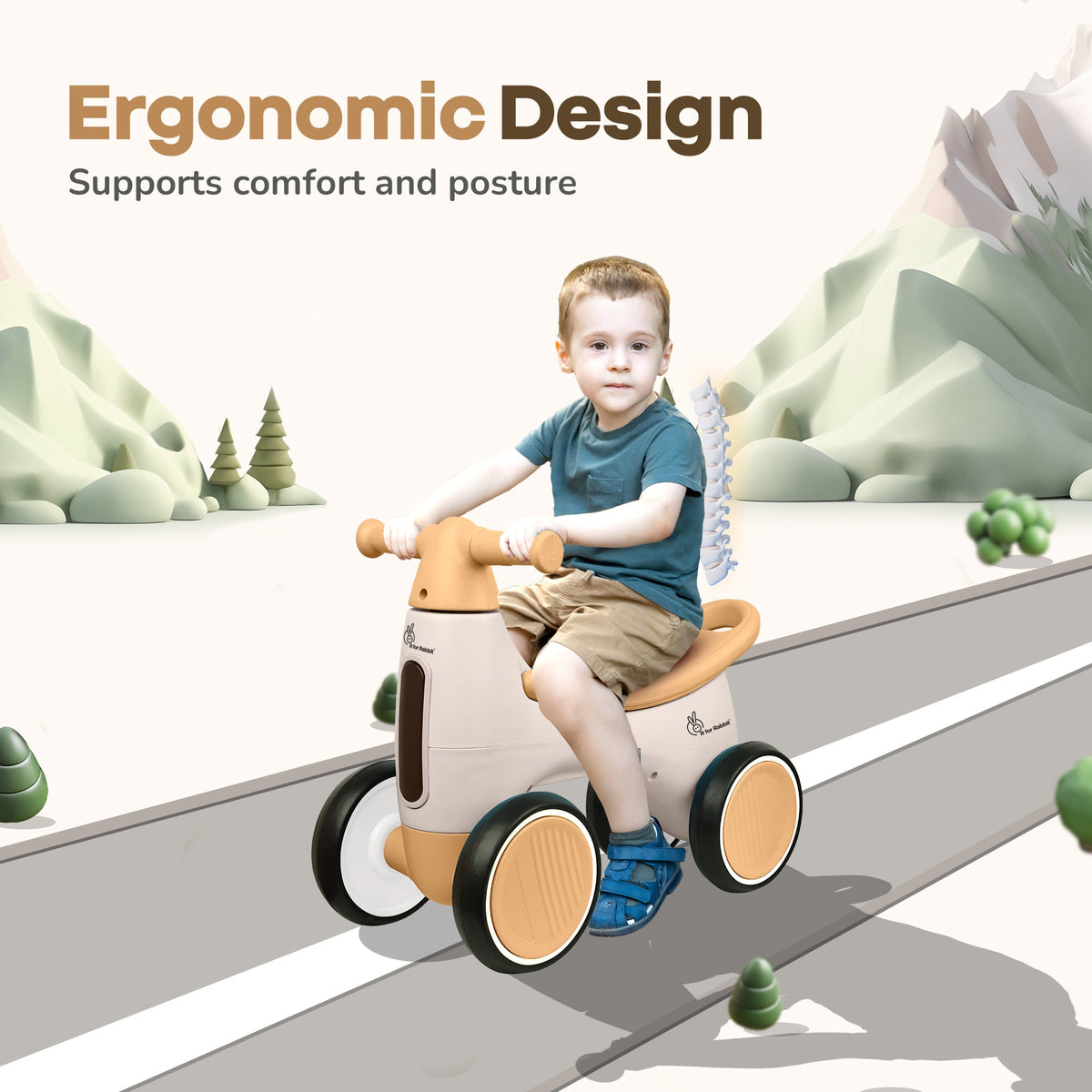 Speedster Glider Baby Ride On Car – Fun Push Ride with Music, LED Lights, Toy Storage & EVA Wheels - Beige