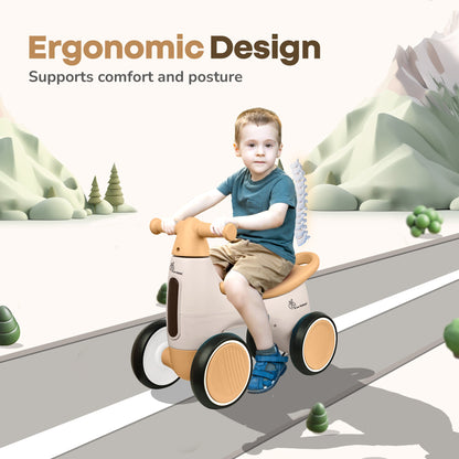Speedster Glider Baby Ride On Car – Fun Push Ride with Music, LED Lights, Toy Storage & EVA Wheels - Beige