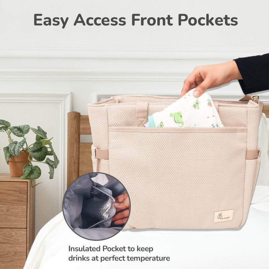 Caramello Tote Multi Purpose Diaper Bag With Spacious Storage - Beige