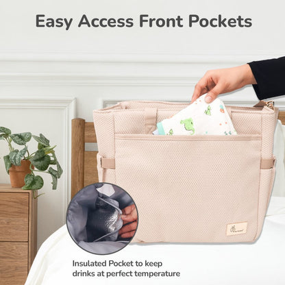 Caramello Tote Multi Purpose Diaper Bag With Spacious Storage - Beige