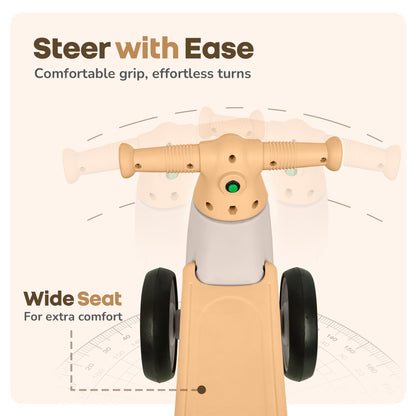 Speedster Glider Baby Ride On Car – Fun Push Ride with Music, LED Lights, Toy Storage & EVA Wheels - Beige