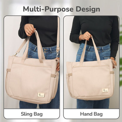 Caramello Tote Multi Purpose Diaper Bag With Spacious Storage - Beige