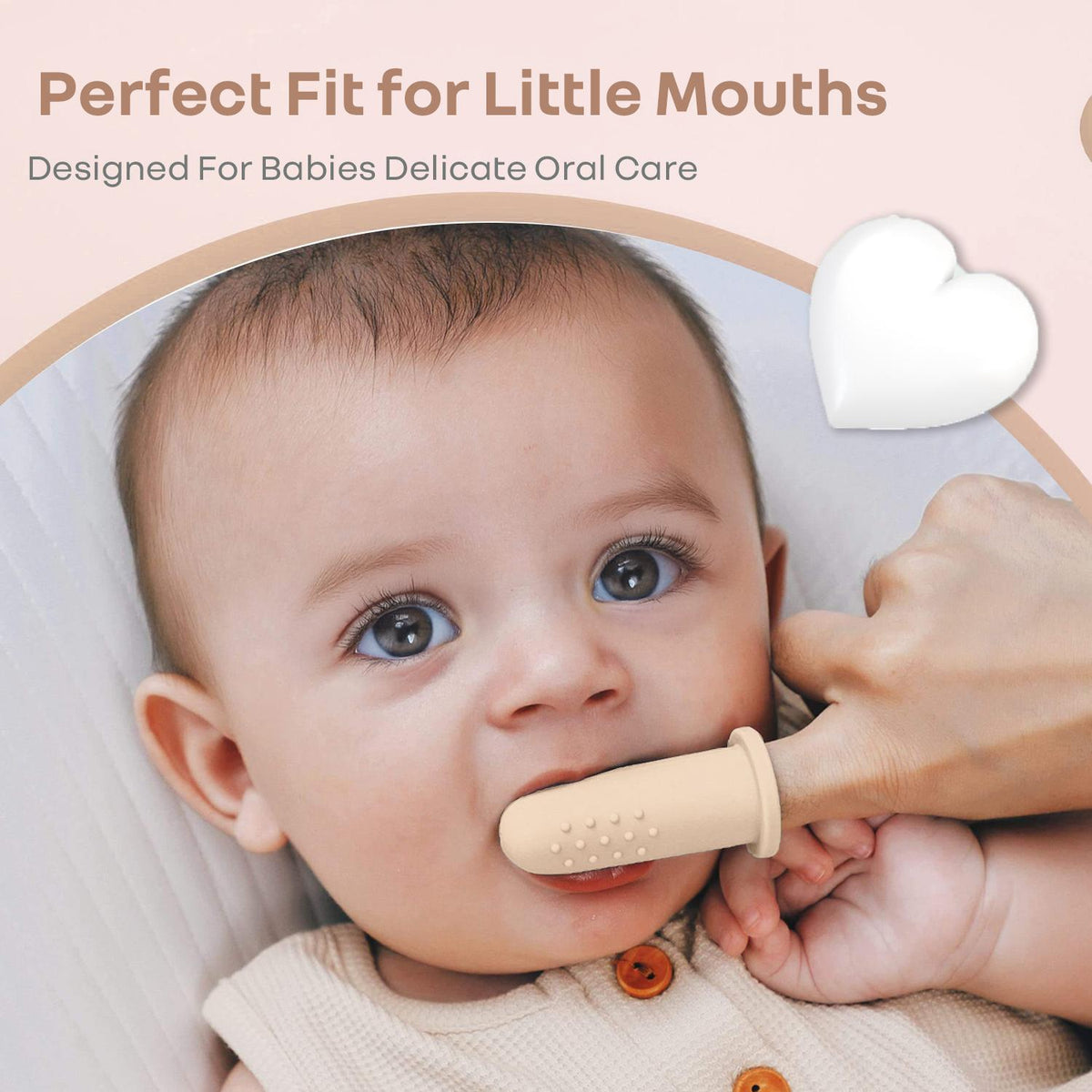Tiny Smiles Gummy Baby Finger Brush, Food Grade Silicone Toothbrush, Gum Massager with Storage Case - Beige