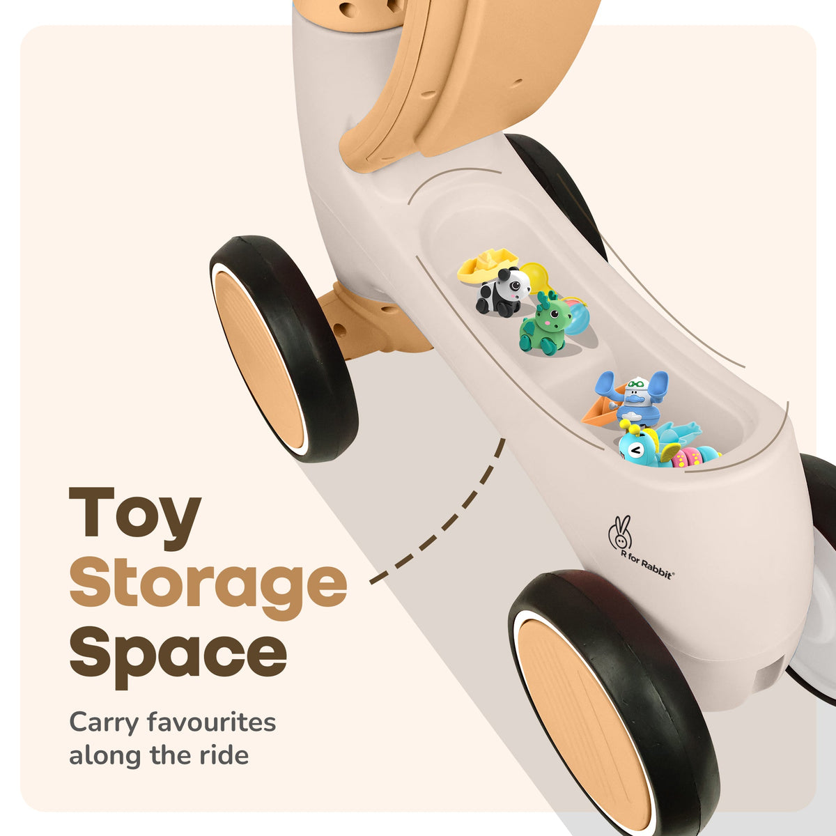 Speedster Glider Baby Ride On Car – Fun Push Ride with Music, LED Lights, Toy Storage & EVA Wheels - Beige