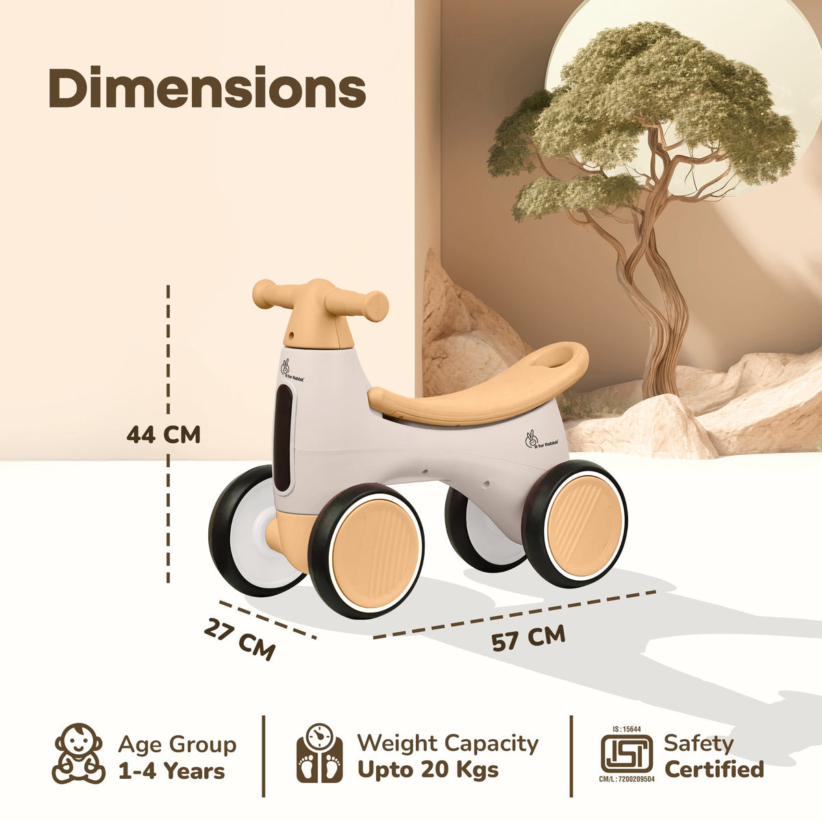 Speedster Glider Baby Ride On Car – Fun Push Ride with Music, LED Lights, Toy Storage & EVA Wheels - Beige