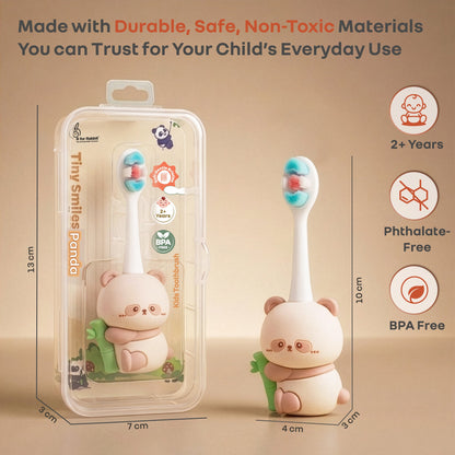 Tiny Smiles Panda Kids Toothbrush, Ultra Soft PBT Bristles Brush, BPA Free, Self-Standing with Travel Case - Beige