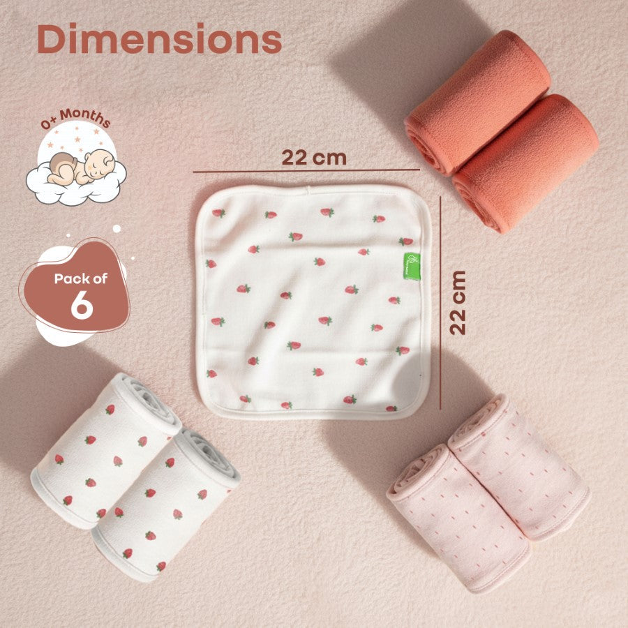 Softkins Washcloth - Ultra-Soft Cotton Baby Washcloth (Pack of 6) - Berry Pink