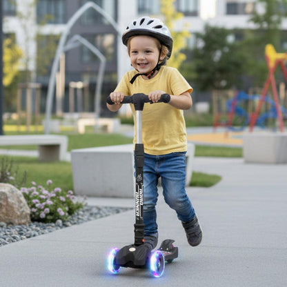 Road Runner Scooter For Kids - PU LED Wheels, 4 Level Height Adjustment, Anti Slip Deck, Safety Certified, 3-Wheel scooter, Easy use, 3-7years - Black