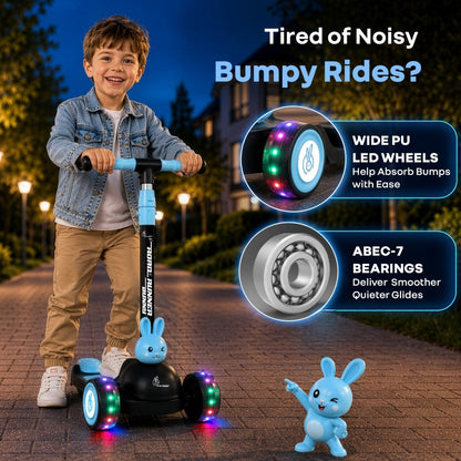 Road Runner Bunny Scooter For Kids With PU LED Wheels - Black Blue