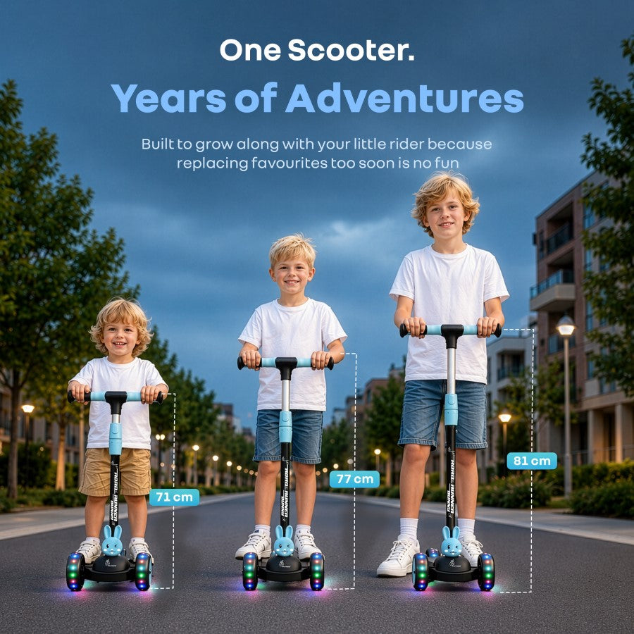 Road Runner Bunny Scooter For Kids With PU LED Wheels - Black Blue