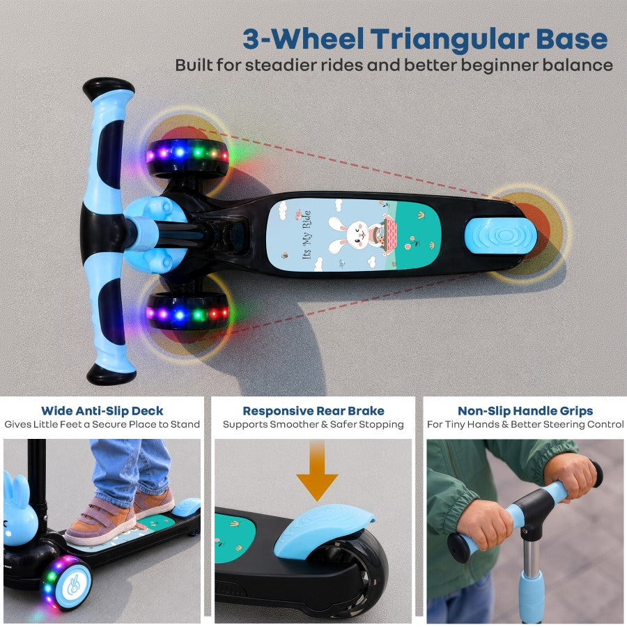 Road Runner Bunny Scooter For Kids With PU LED Wheels - Black Blue