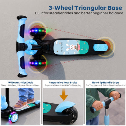 Road Runner Bunny Scooter For Kids With PU LED Wheels - Black Blue