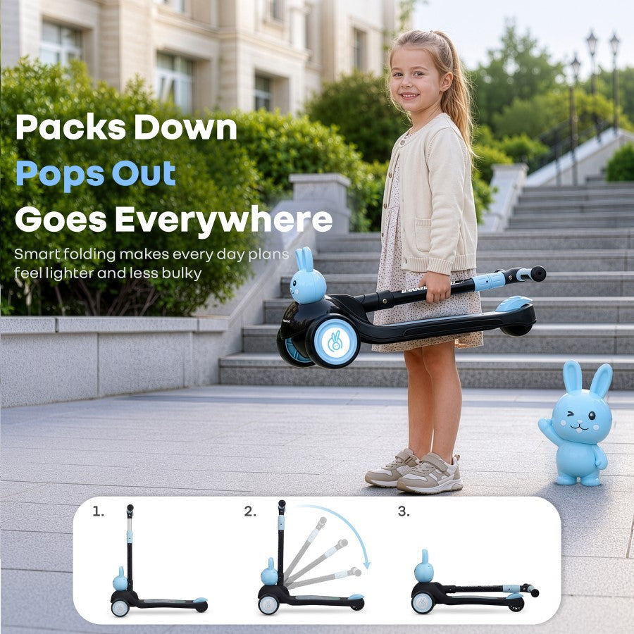 Road Runner Bunny Scooter For Kids With PU LED Wheels - Black Blue