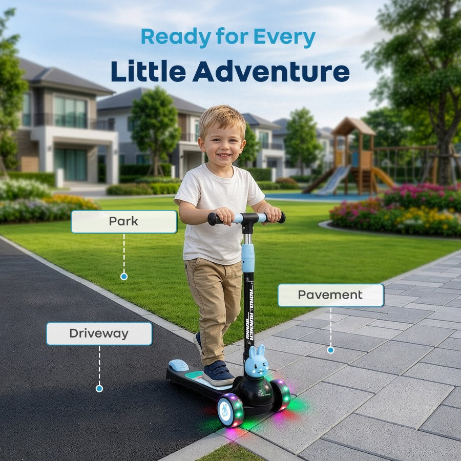 Road Runner Bunny Scooter For Kids With PU LED Wheels - Black Blue