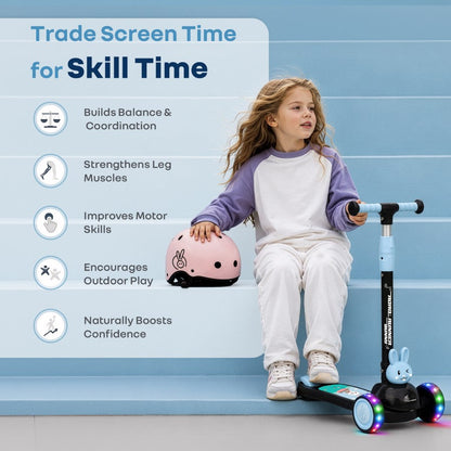 Road Runner Bunny Scooter For Kids With PU LED Wheels - Black Blue