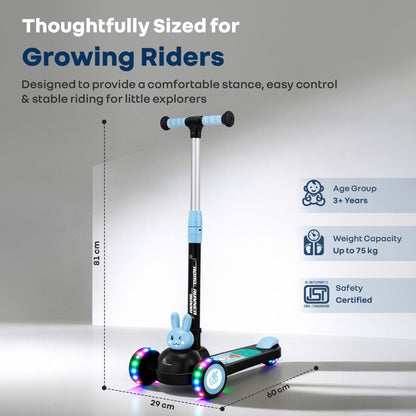 Road Runner Bunny Scooter For Kids With PU LED Wheels - Black Blue
