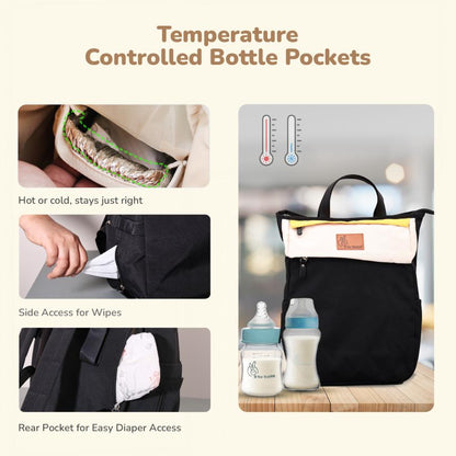 Caramello Daisy 2-in-1 Multipurpose Diaper Bag for Parents - Black Cream