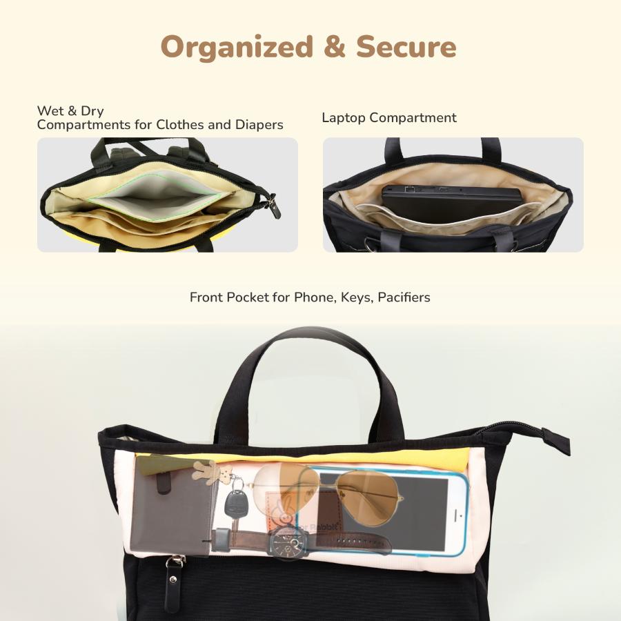 Caramello Daisy 2-in-1 Multipurpose Diaper Bag for Parents - Black Cream