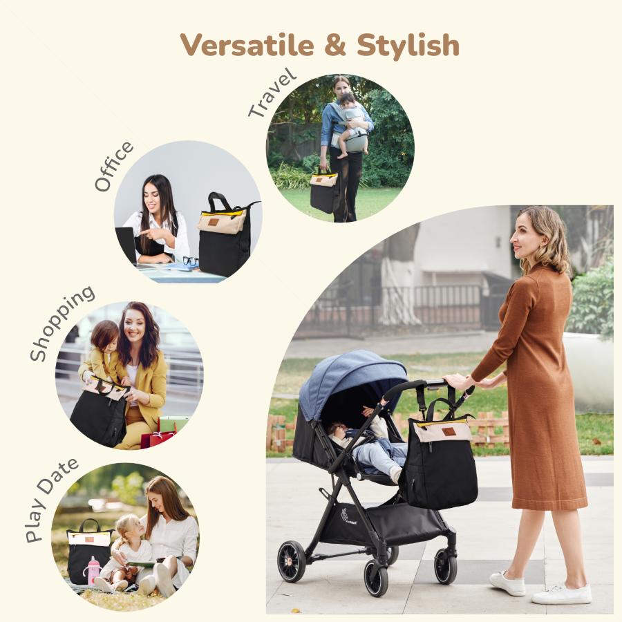 Caramello Daisy 2-in-1 Multipurpose Diaper Bag for Parents - Black Cream