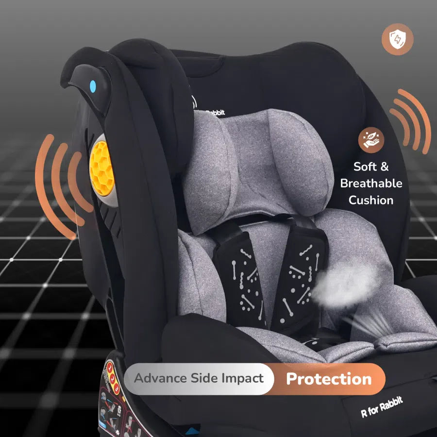 Jack N Jill NXG Baby Car Seat With Advanced Side Impact Protection, Age Group 0 To 12 Years - Black Grey