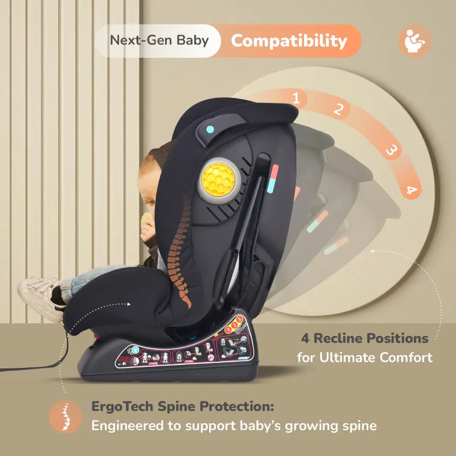 Jack N Jill NXG Baby Car Seat With Advanced Side Impact Protection, Age Group 0 To 12 Years - Black Grey