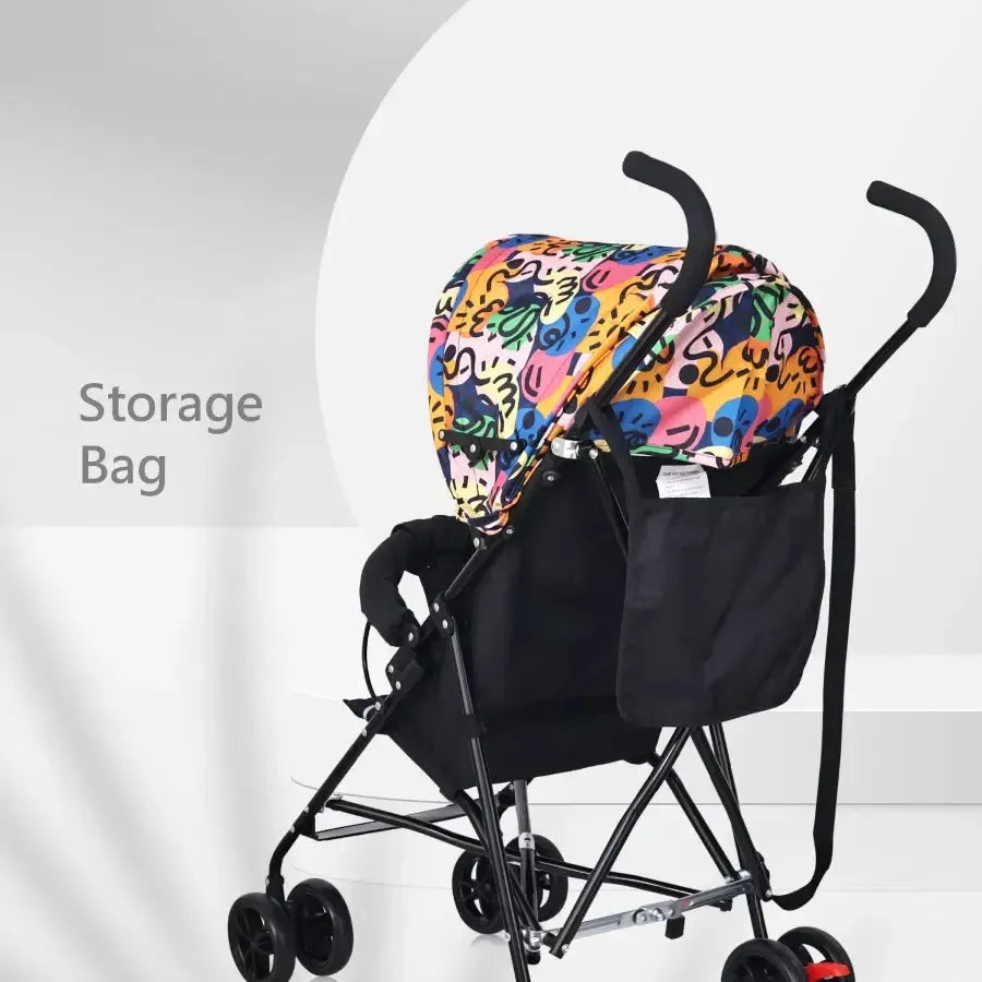 Pixie Buggy Stroller Easy to Fold and Store, UV Sun Protection Canopy, Rear Brakes, Storage Bag - Black Multi