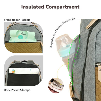 Caramello Truffle – Large Capacity Diaper Bag with Stroller Attachment - Black Mustard