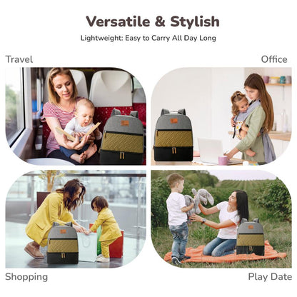 Caramello Truffle – Large Capacity Diaper Bag with Stroller Attachment - Black Mustard