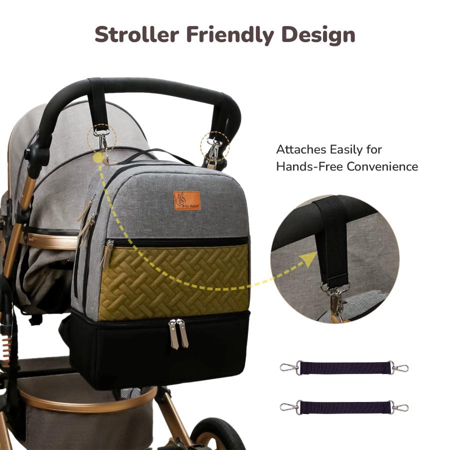 Caramello Truffle – Large Capacity Diaper Bag with Stroller Attachment - Black Mustard