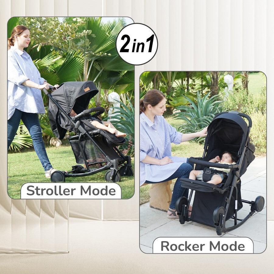 Rock N Roll 2 In 1 Baby Stroller Cum Rocker, Light Weight, Compact Travel Friendly, One Hand Fold - Black