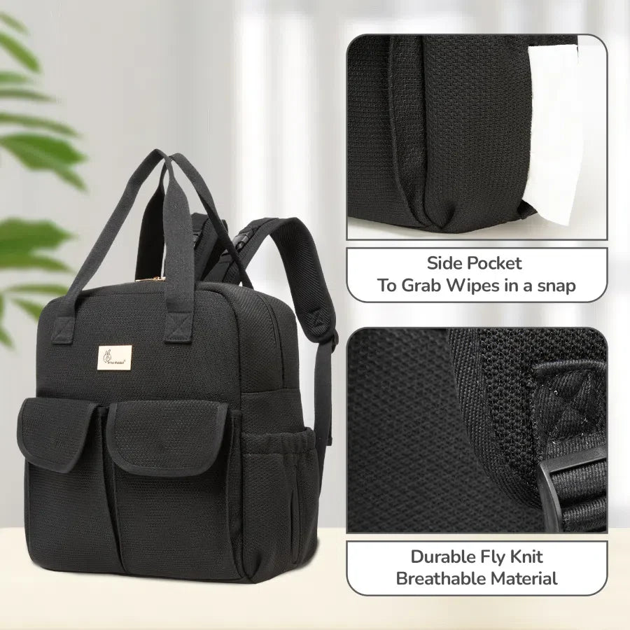 Caramello Breezy Premium Material Diaper Bag For New Moms - Black