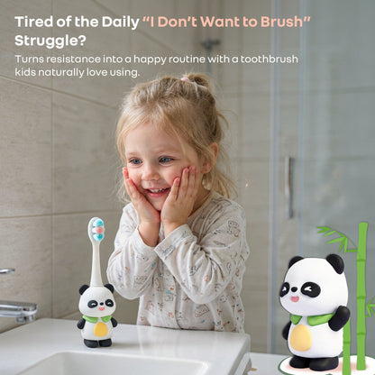 Tiny Smiles Panda Kids Toothbrush, Ultra Soft PBT Bristles Brush, BPA Free, Self-Standing with Travel Case - Black