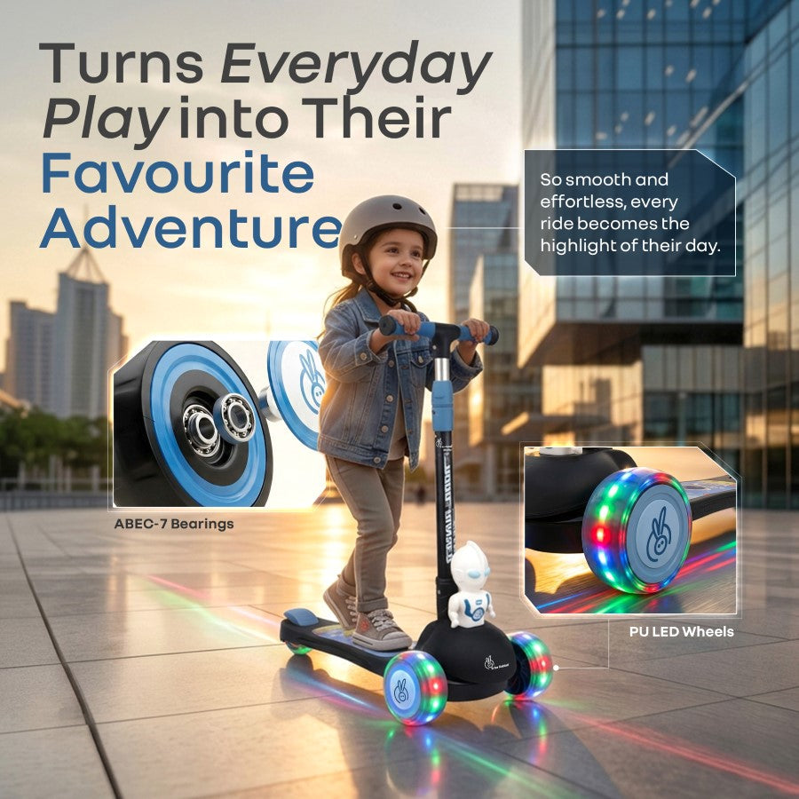 Road Runner Astro Scooter For Kids With PU LED Wheels - Black