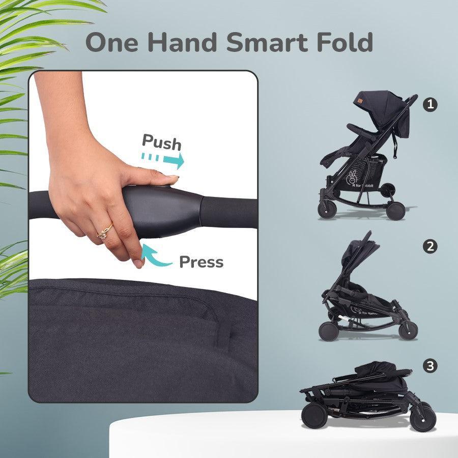 Rock N Roll 2 In 1 Baby Stroller Cum Rocker, Light Weight, Compact Travel Friendly, One Hand Fold - Black