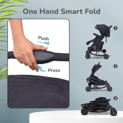 Rock N Roll 2 In 1 Baby Stroller Cum Rocker, Light Weight, Compact Travel Friendly, One Hand Fold - Black