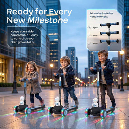 Road Runner Astro Scooter For Kids With PU LED Wheels - Black