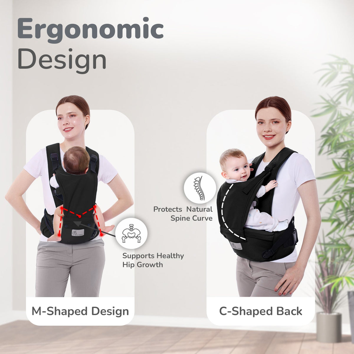 Upsy Daisy Cozy Ergonomic 5-in-1 Hip Sit Baby Carrier for All-Day Comfort - Black