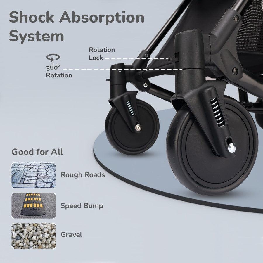 Rock N Roll 2 In 1 Baby Stroller Cum Rocker, Light Weight, Compact Travel Friendly, One Hand Fold - Black