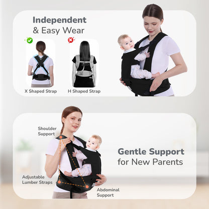 Upsy Daisy Cozy Ergonomic 5-in-1 Hip Sit Baby Carrier for All-Day Comfort - Black