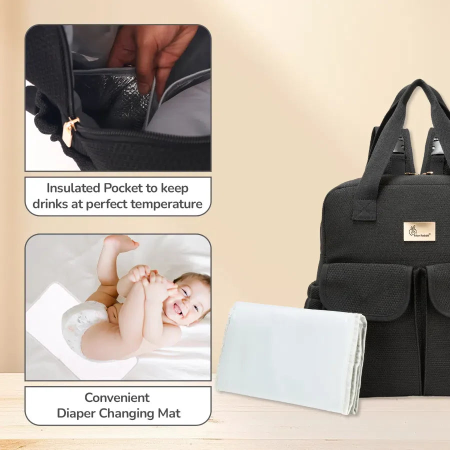 Caramello Breezy Premium Material Diaper Bag For New Moms - Black