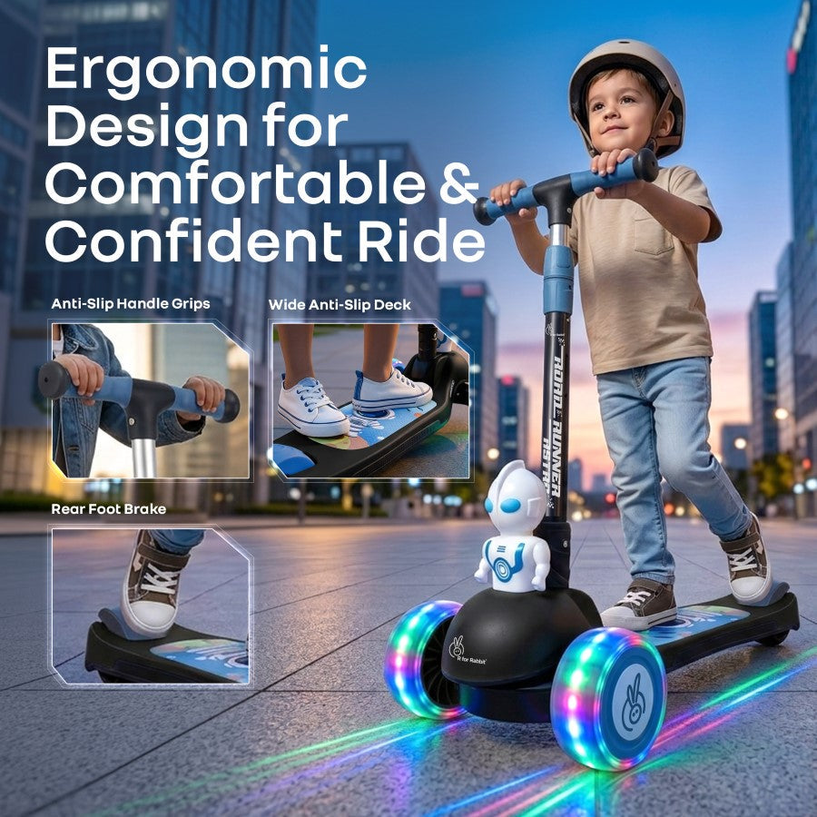 Road Runner Astro Scooter For Kids With PU LED Wheels - Black