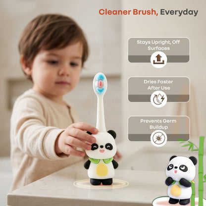 Tiny Smiles Panda Kids Toothbrush, Ultra Soft PBT Bristles Brush, BPA Free, Self-Standing with Travel Case - Black